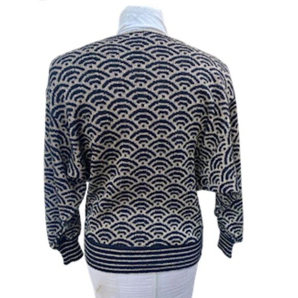 Adrienne Vittadini Vintage Geometric Black & Gold Metallic Print Lurex Sweater S - Picture 5 of 10
